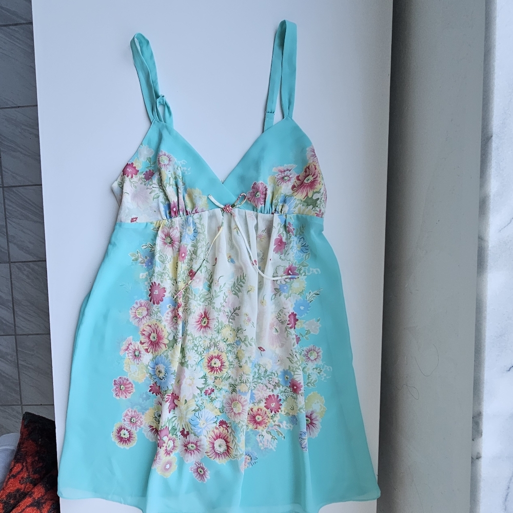 Oscar De La Renta Pink Label Vintage Turquoise Pink Floral Chemise Nightgown - Picture 8 of 16